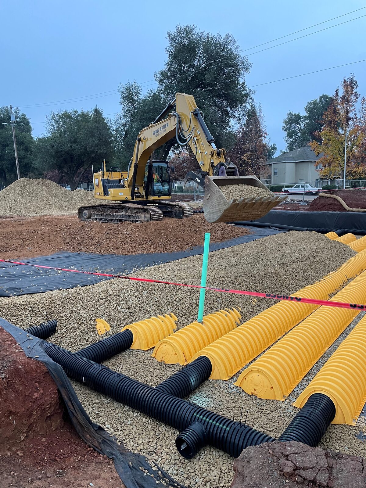 Hydroseeded slope with silt fence erosion control